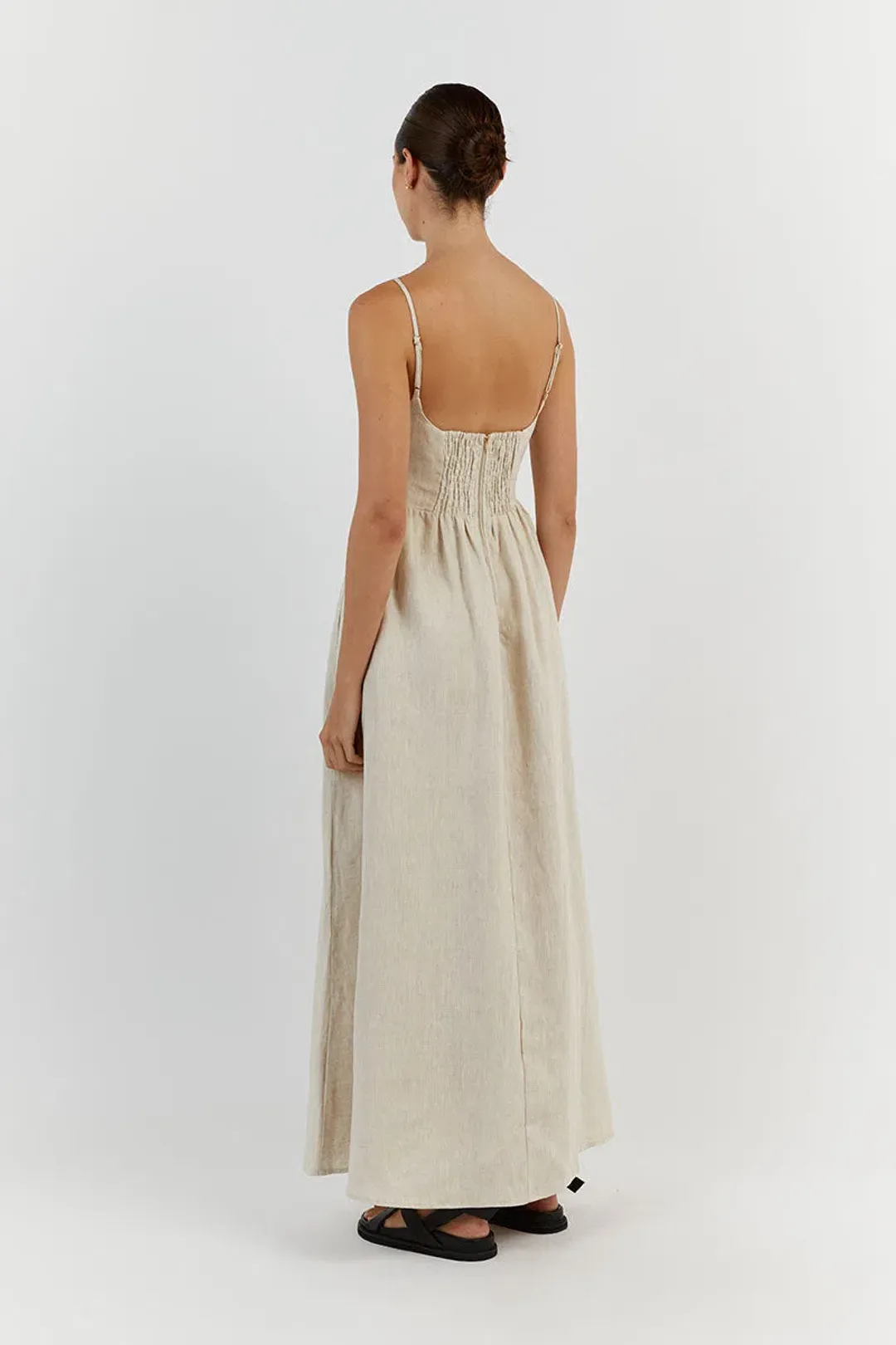 DISSH Sunny Natural Linen Midi Dress Beige Size 8 for rent on The Volte - main image
