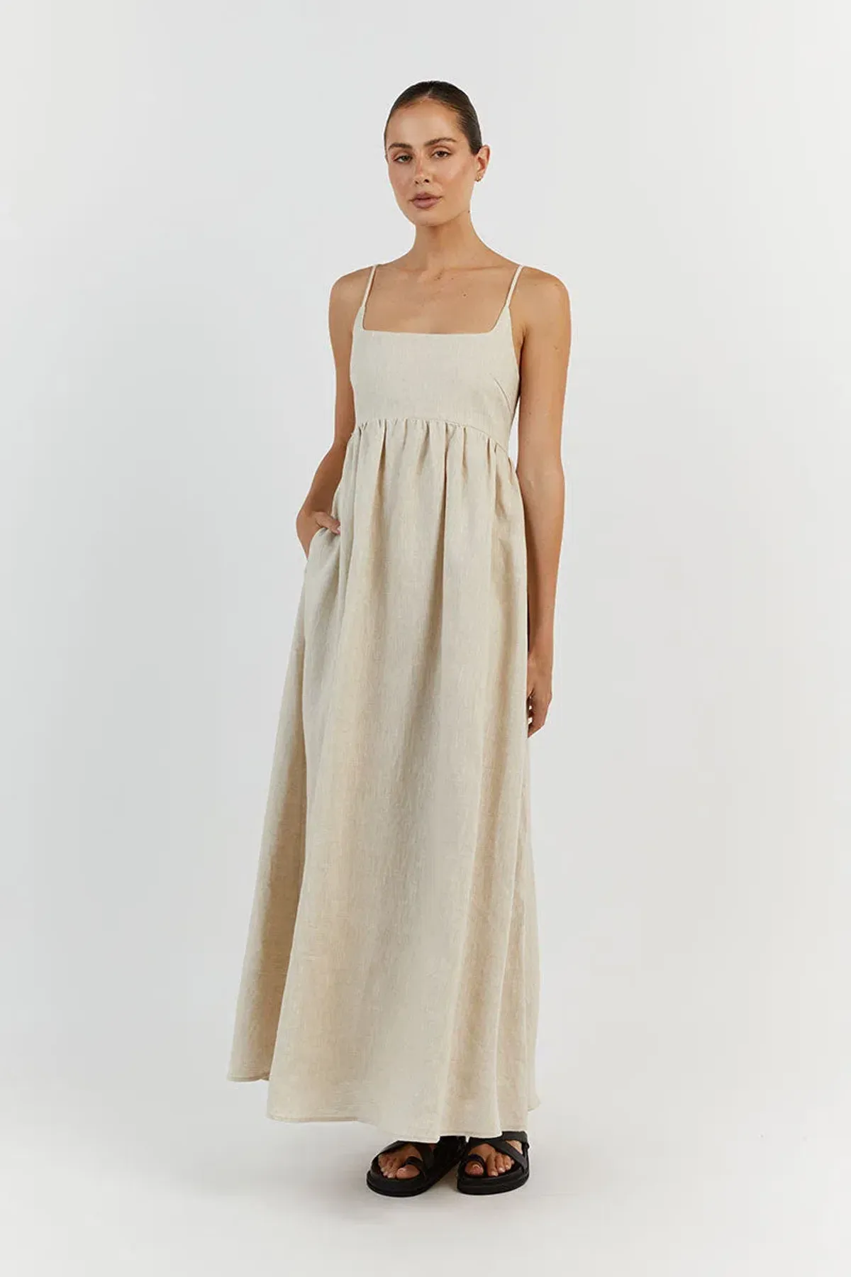 DISSH Sunny Natural Linen Midi Dress Beige Size 8 for rent on The Volte - main image