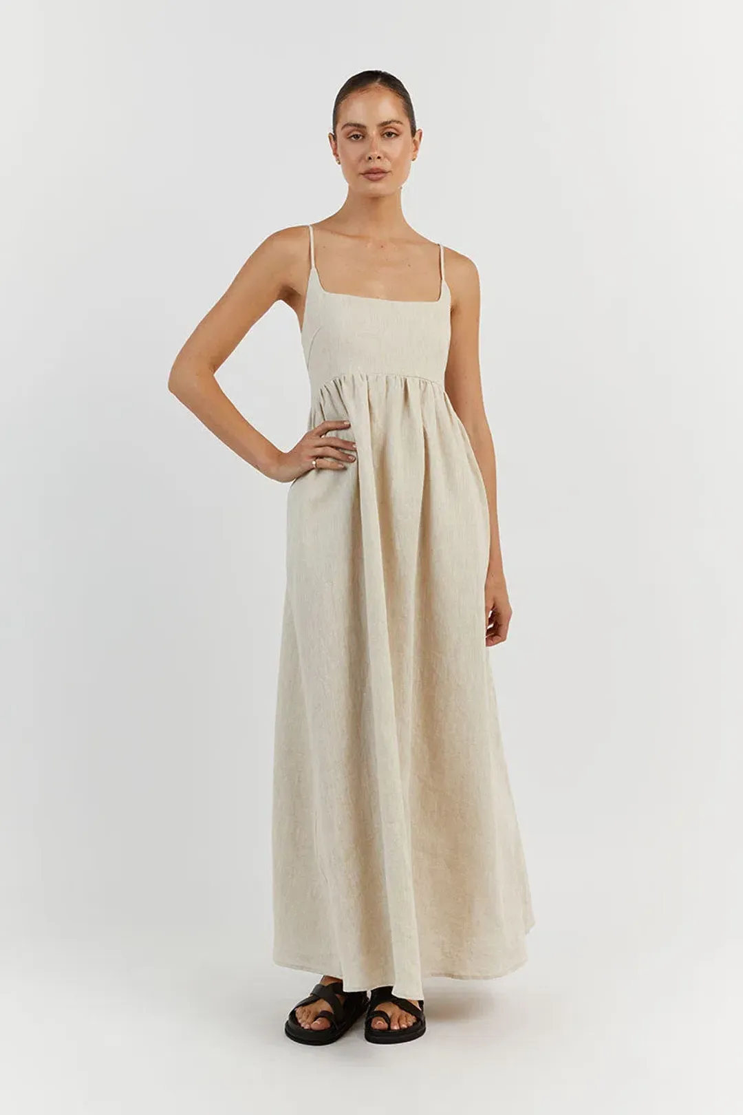 DISSH Sunny Natural Linen Midi Dress Beige Size 8 for rent on The Volte - main image