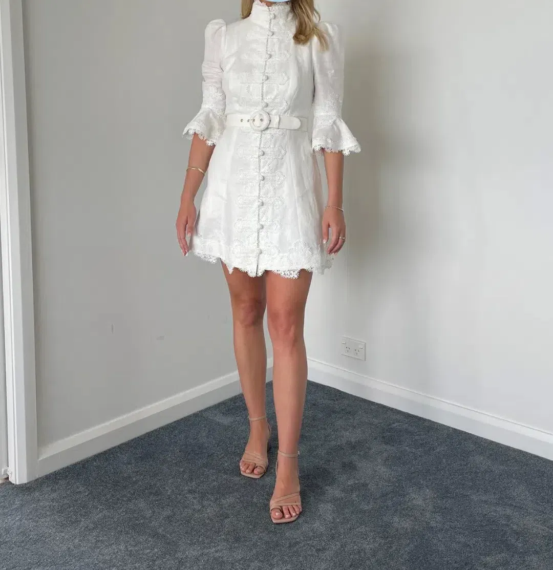 Zimmermann High Tide Applique Mini Dress Ivory Size 0 / Au 8 for rent on The Volte - main image
