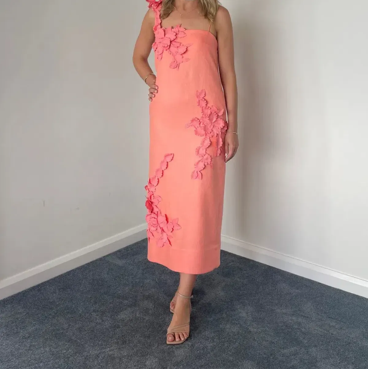 Zimmermann High Tide Lift Off Flower Midi Dress Guava Size 0 / Au 8 for rent on The Volte - main image