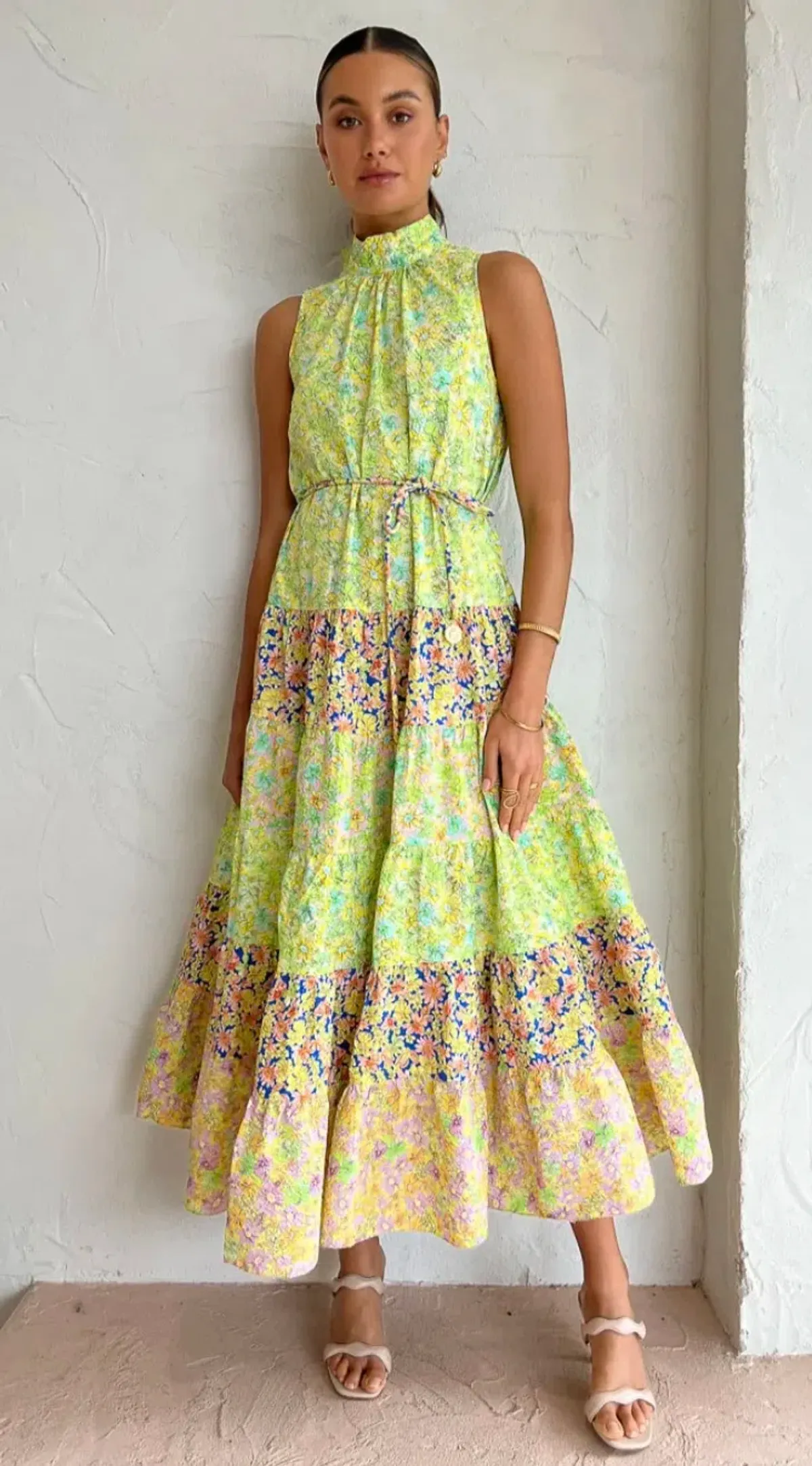 Alemais Daisy Spliced Midi Dress Multi Floral Size 10 for rent on The Volte - main image