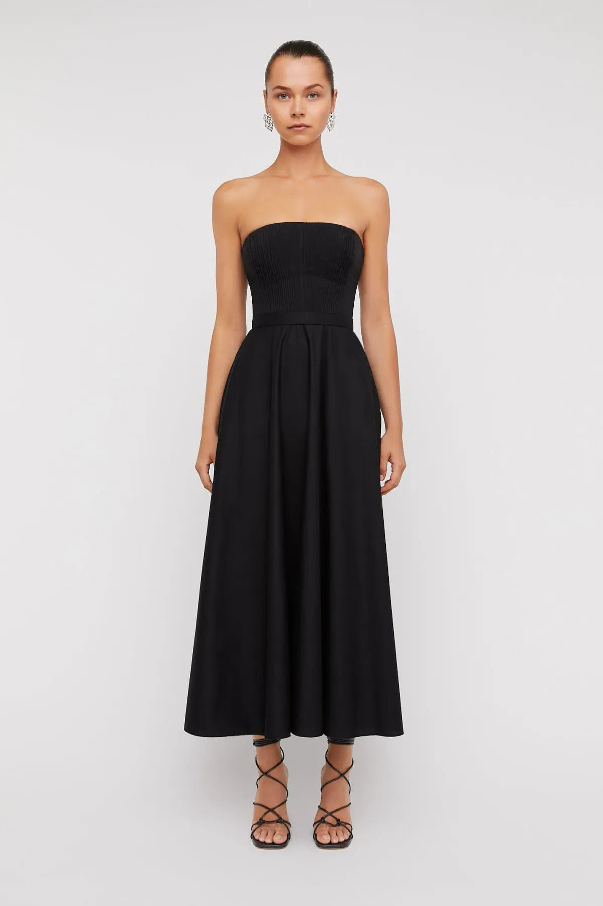 Scanlan Theodore Crepe Knit Cotton Strapless Dress Black Size 8  for rent on The Volte - main image