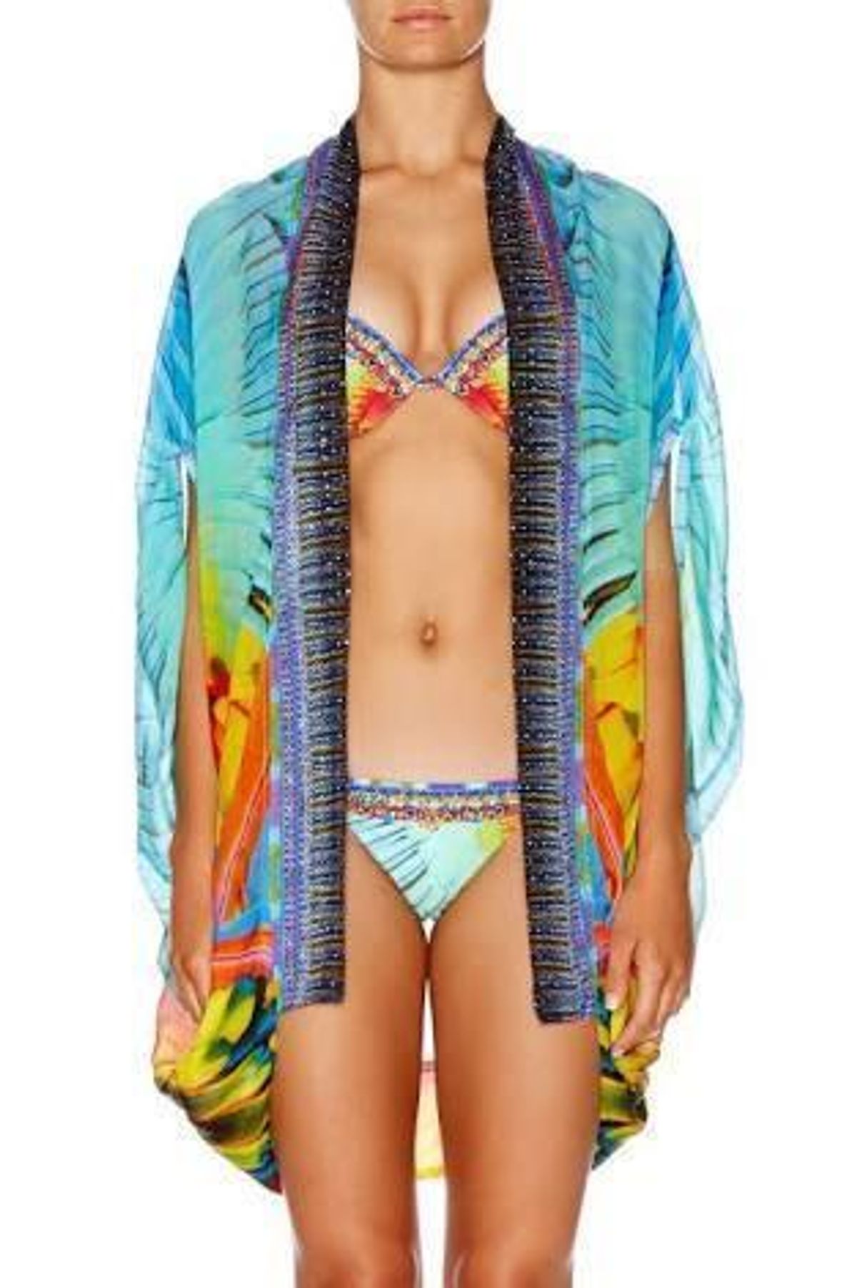 Camilla Flightful Open Cape Orange Print One Size for rent on The Volte - main image