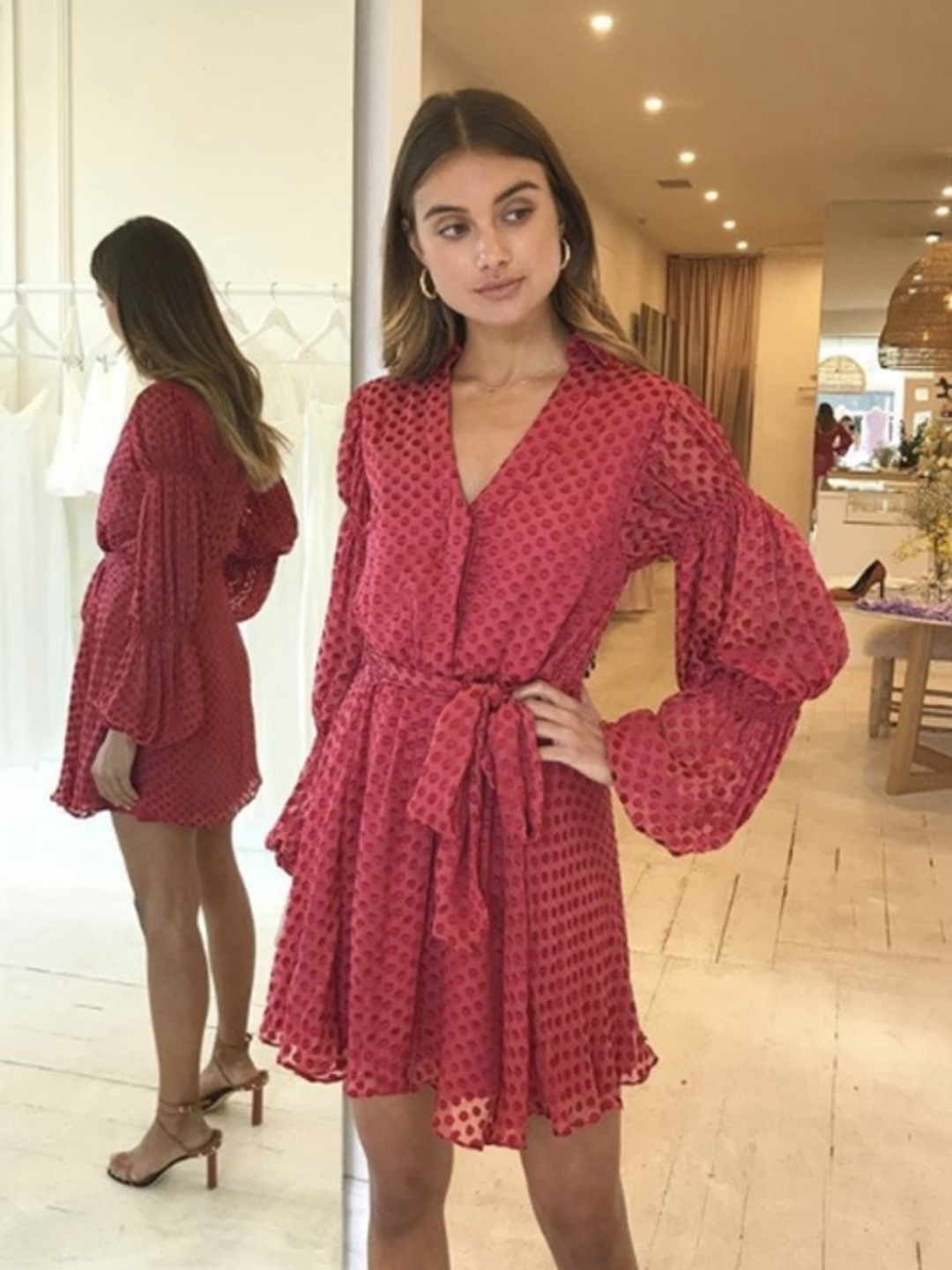 MLM Este Silk Shirt Dress in Red Size 8 for rent on The Volte - main image