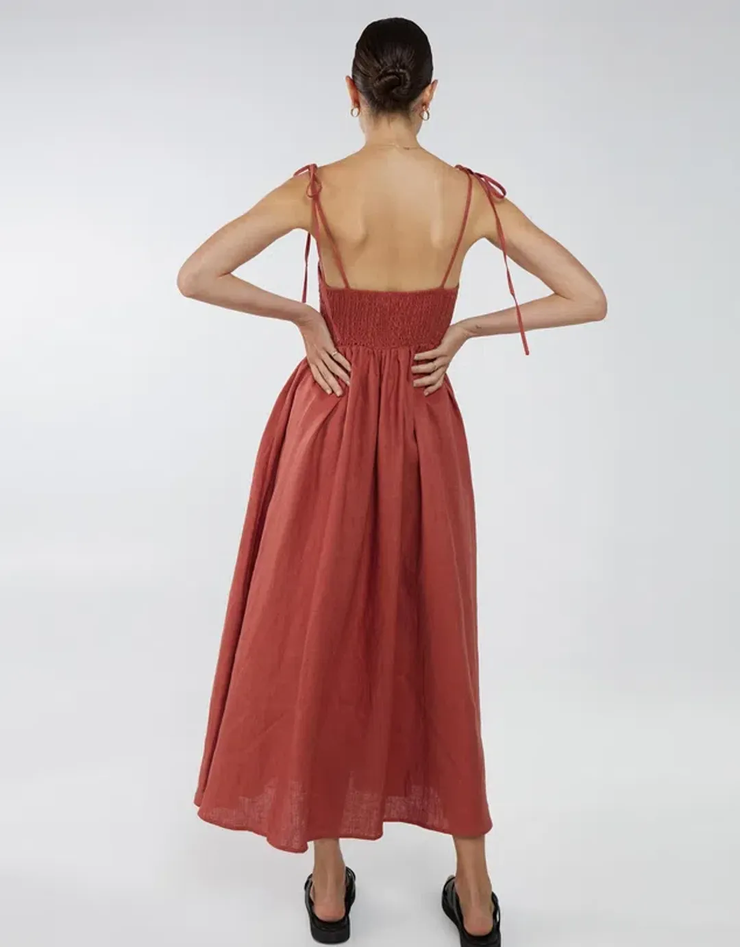 Aere Tie Strap Linen Maxi Dress Red Size AU 10 for rent on The Volte - main image