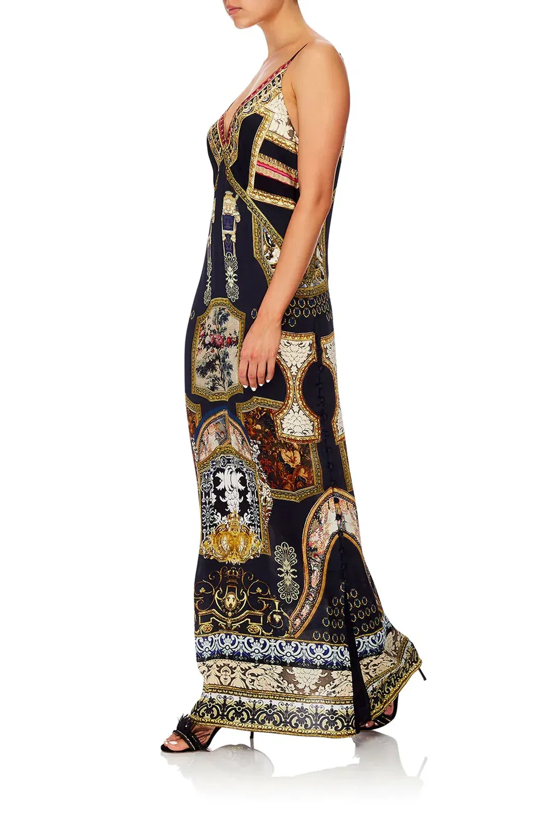 Camilla Midnight Meeting Long Godet Maxi Slip Dress Size 8  for rent on The Volte - main image