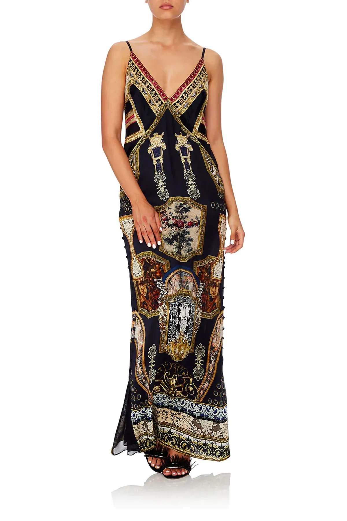 Camilla Midnight Meeting Long Godet Maxi Slip Dress Size 8  for rent on The Volte - main image