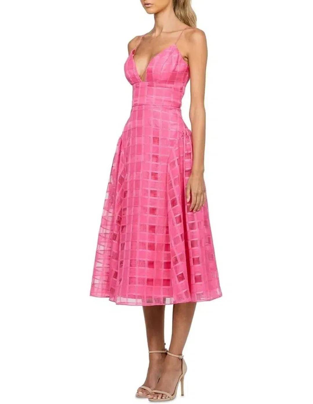 Bariano Kora V Neck Aline Midi Dress in Barbie Pink Size 10 for rent on The Volte - main image