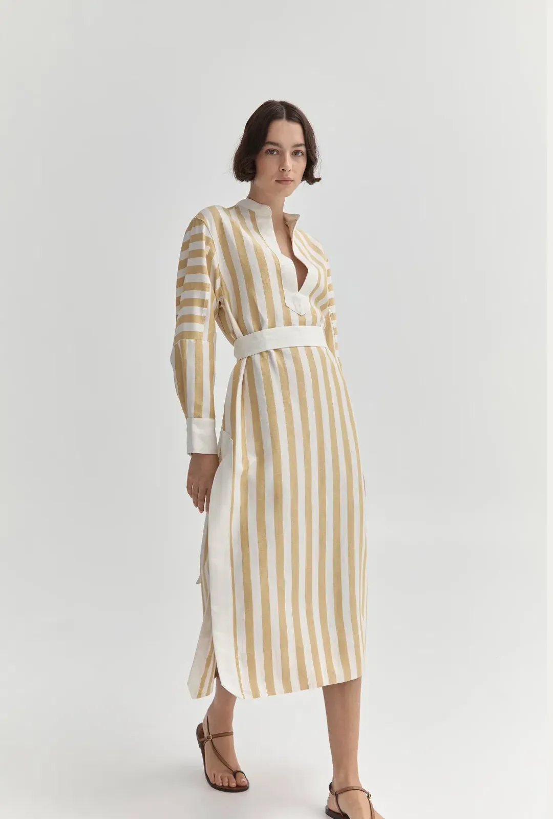 Sarah Jane Clarke Kiki Kaftan Lemon Stripe Size 6 for rent on The Volte - main image