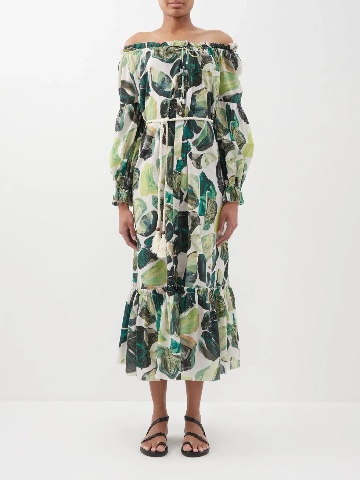 Alemais Siena Off Shoulder Dress Green Size 8 for rent on The Volte - main image