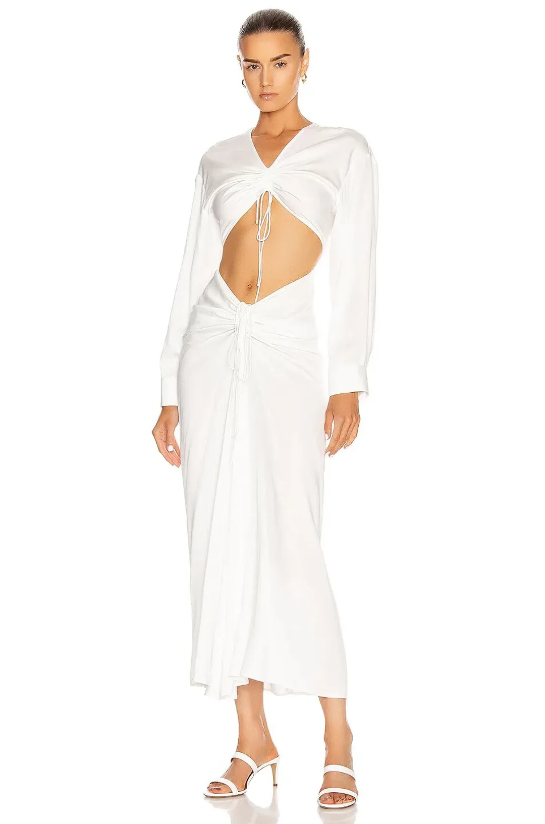 Christopher Esber Ruched Disconnect Dress White Size 6 for rent on The Volte - main image