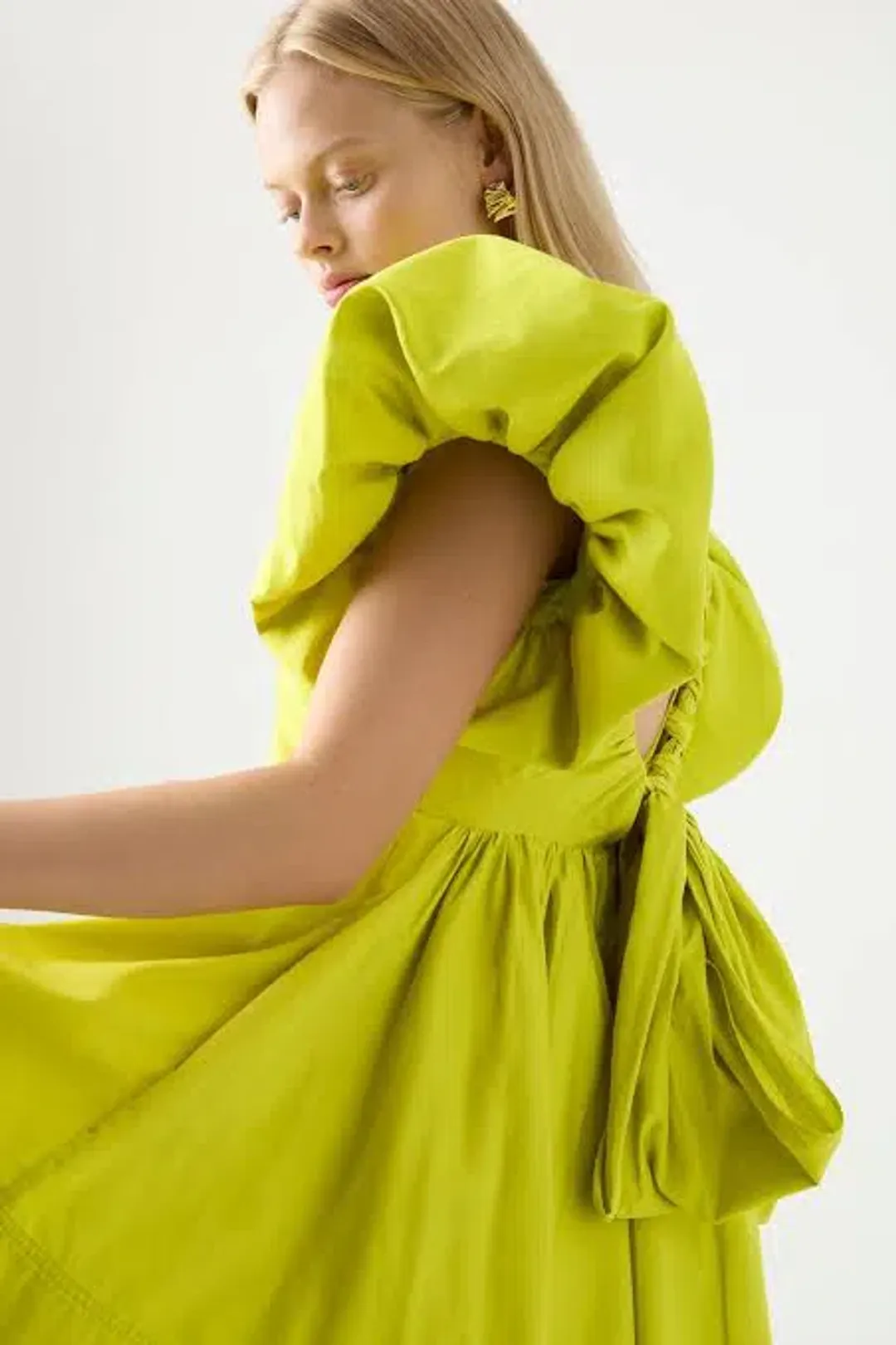 Aje Gretta Bow Back Mini Dress in Chartreuse Green Size 10 / M for rent on The Volte - main image