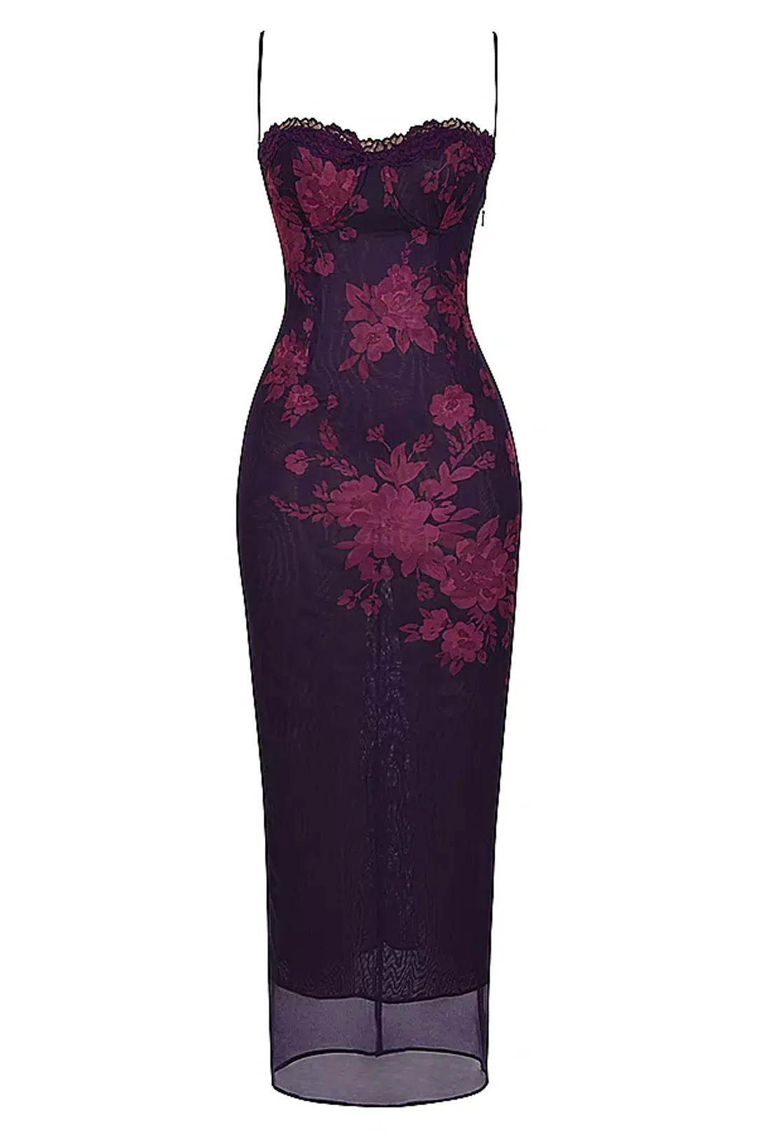House of CB Aiza Mesh Maxi Dress Grape Floral Size 8  for rent on The Volte - main image
