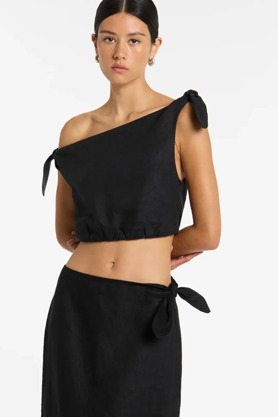 Sir the Label Bettina Tie Crop and Midi Skirt Set in Black Size 0 / Au 6 for rent on The Volte - main image