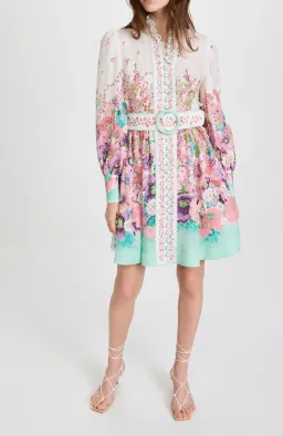 Zimmermann Jude Buttoned Mini Dress Aqua Gradient Floral Size 2 / AU 12 for rent on The Volte - image 1
