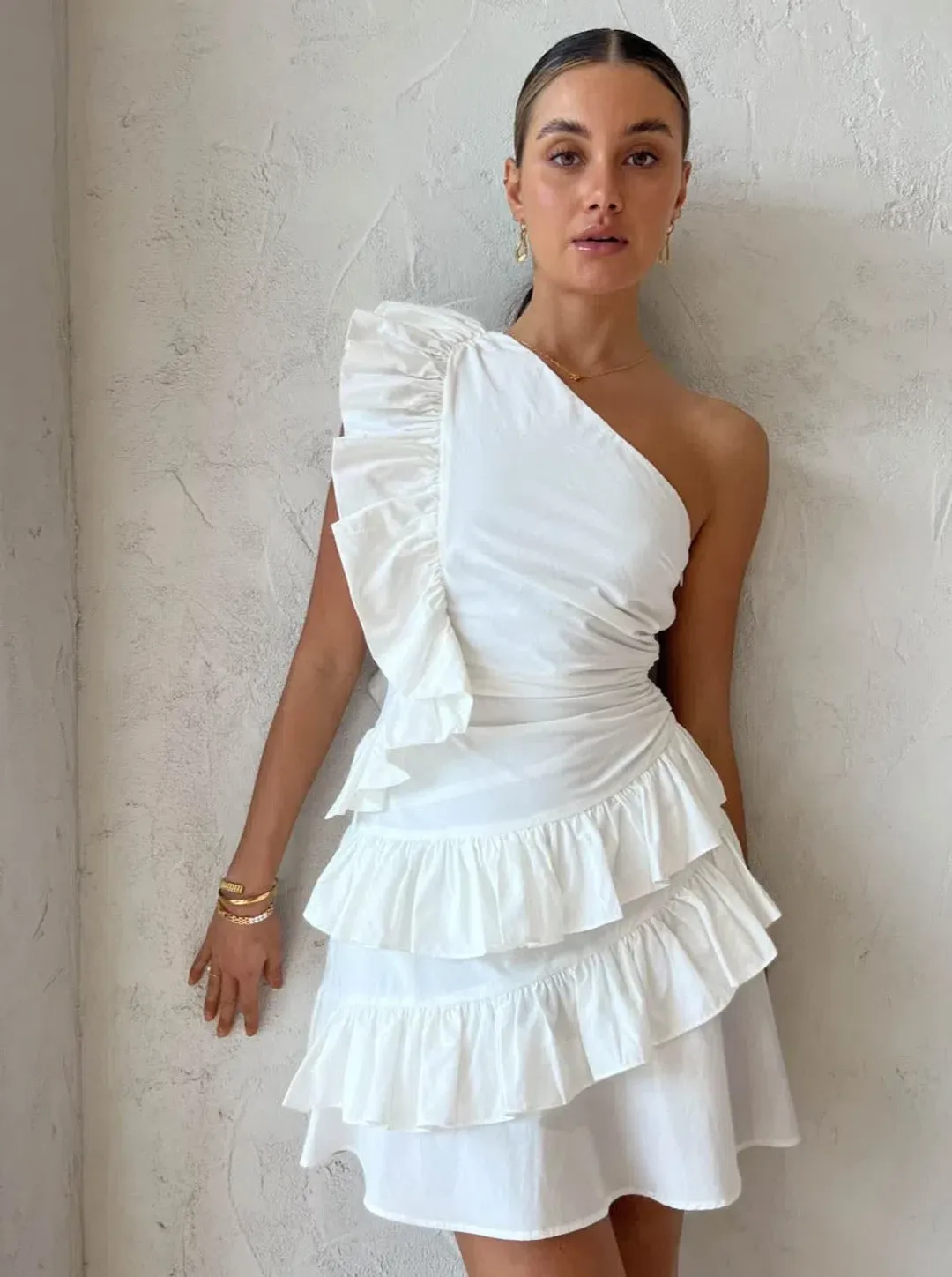 By Nicola Adrift Frill Mini Dress White Size 6 for rent on The Volte - main image
