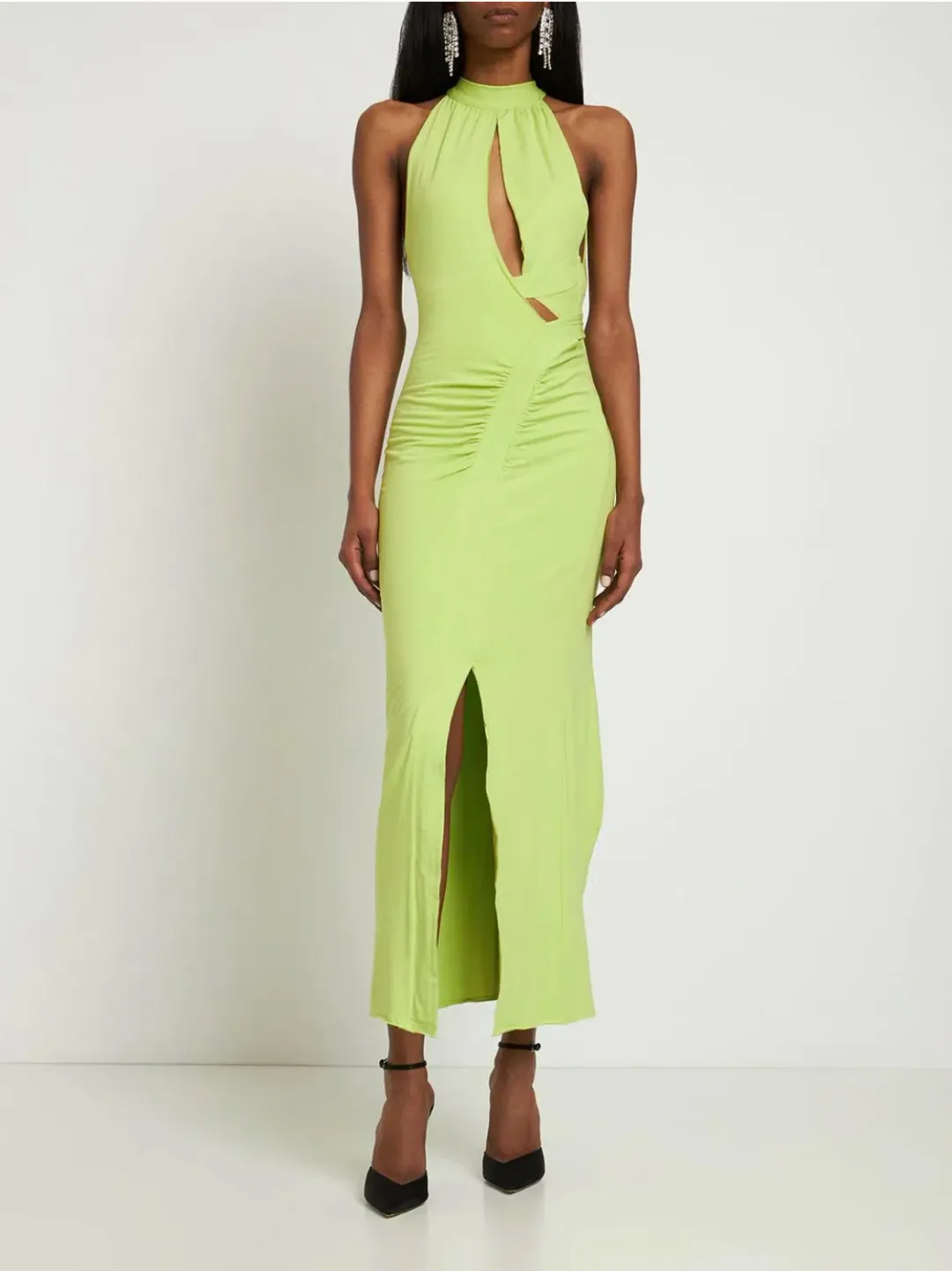 Rotate By Birger Christensen Merle Organic Cutout Dress Chartreuse Size 8 for rent on The Volte - main image