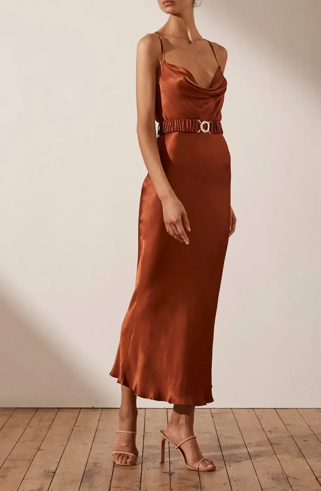 Shona Joy Gala Bias Midi Dress Orange Size 6 for rent on The Volte - main image