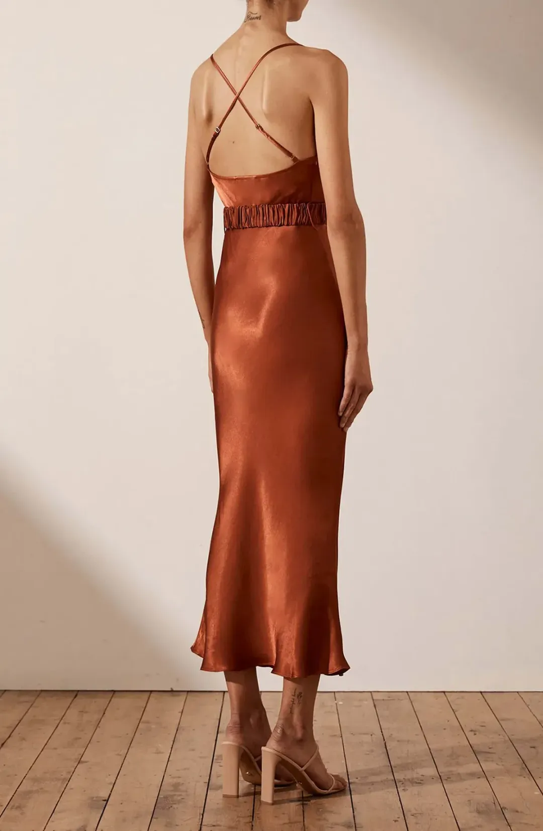 Shona Joy Gala Bias Midi Dress Orange Size 6 for rent on The Volte - main image