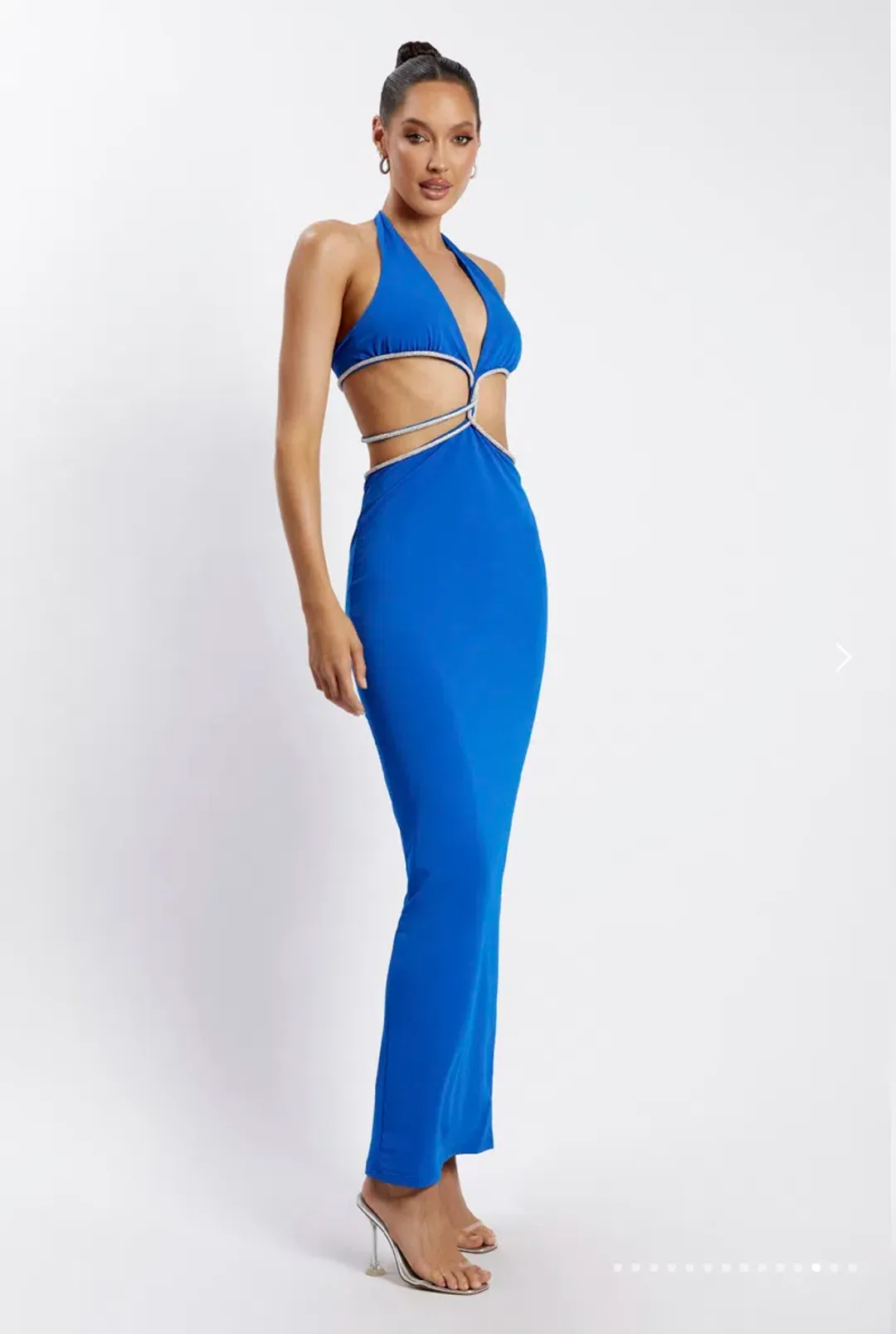 Meshki Nicha Diamante Cut Out Maxi Dress Cobalt Blue Size 8 for rent on The Volte - main image