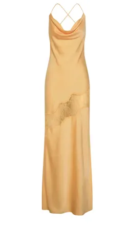 Meshki Chandra Lace Detail Satin Maxi Dress Lemon Size 6 for rent on The Volte - image 4