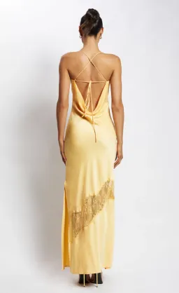 Meshki Chandra Lace Detail Satin Maxi Dress Lemon Size 6 for rent on The Volte - image 2
