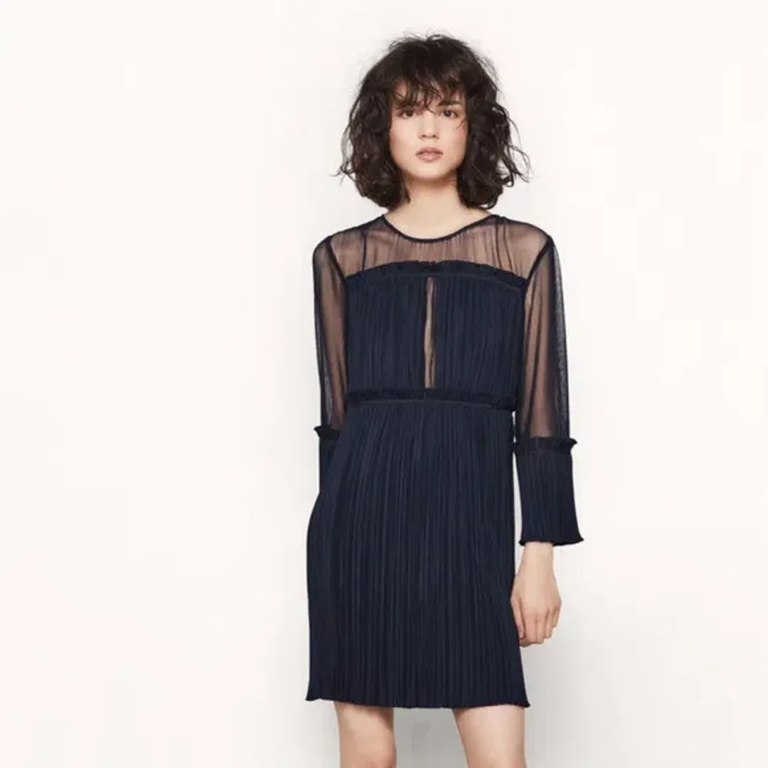 Maje Make Women’s Blue Ritzy Pleated Dress Navy Size 3 / AU 12 for rent on The Volte - main image