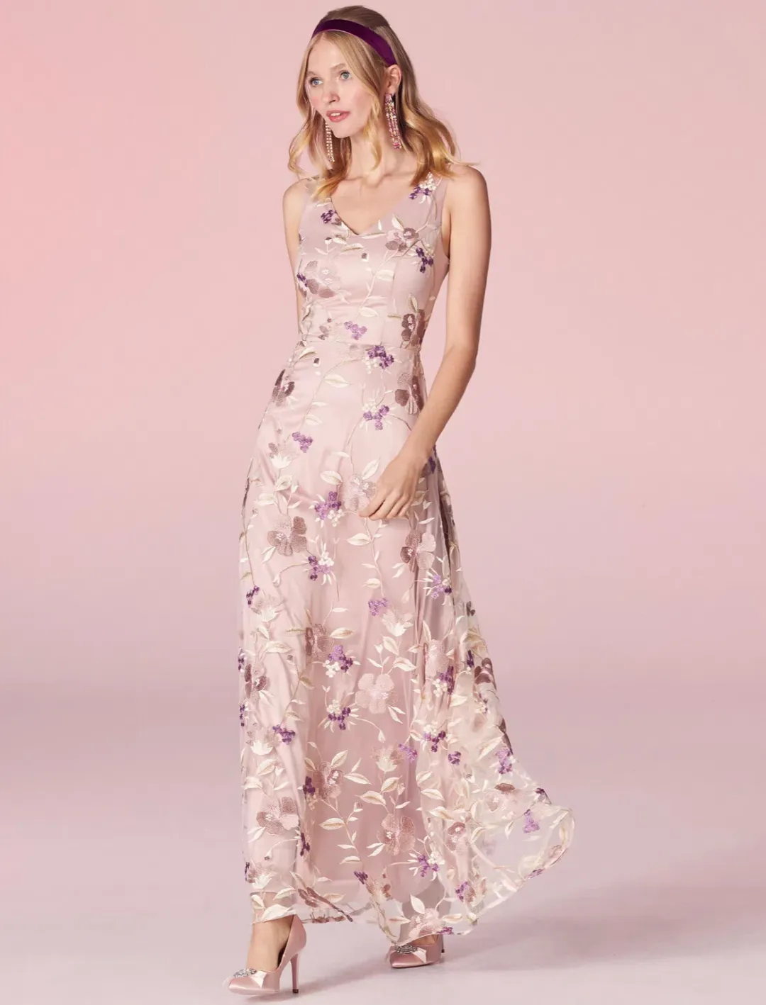 Review Bella Floral Maxi Dress Blush Size 8 for rent on The Volte - main image
