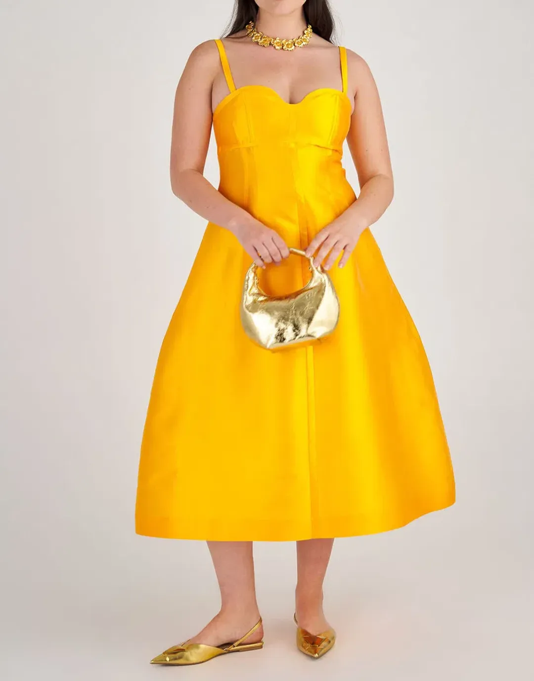 Oroton Sculptured Bodice Dress in Marigold Size 12 for rent on The Volte - main image