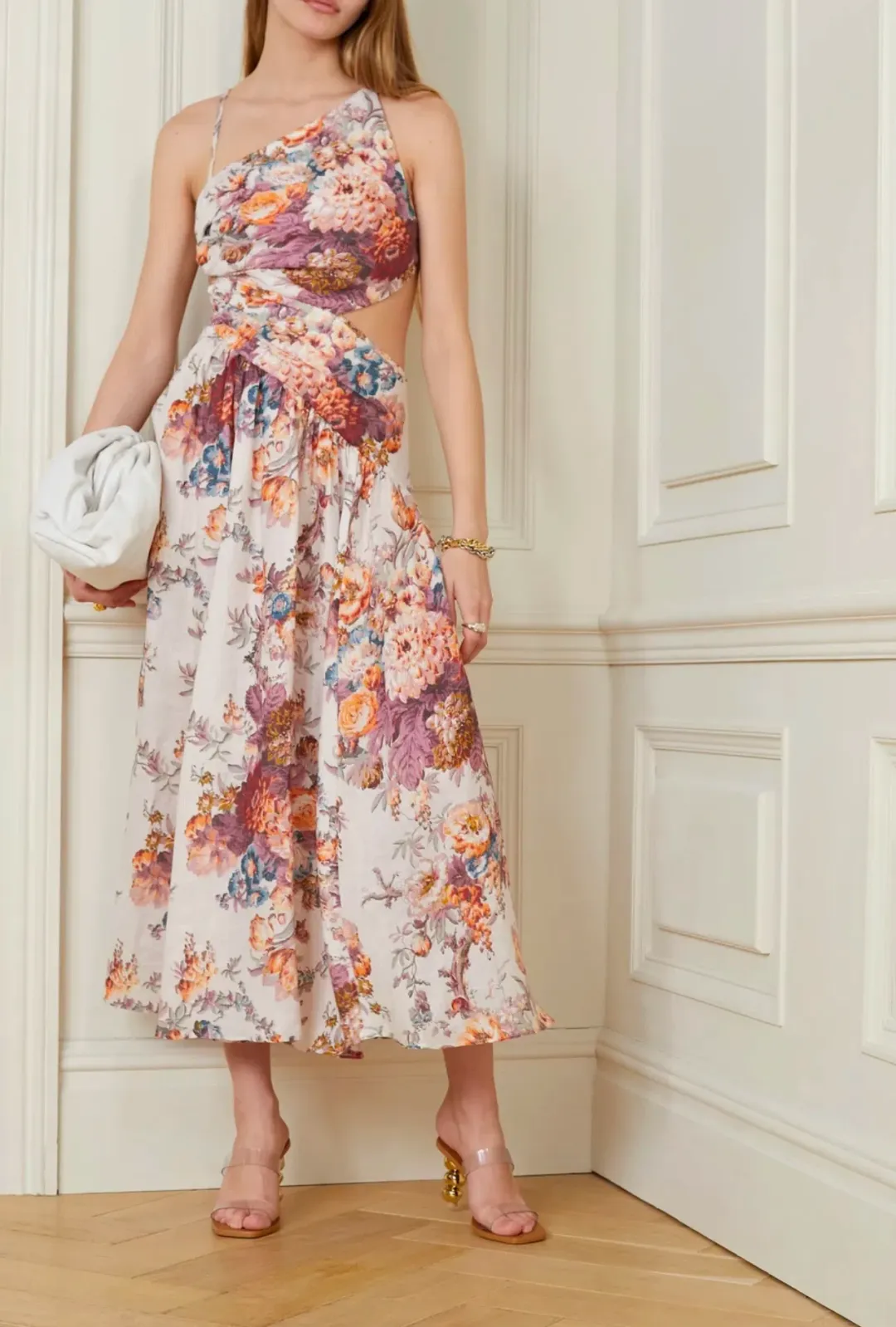 Zimmermann Pattie Asymmetric Midi Dress Floral Size 1 / Au 10 for rent on The Volte - main image