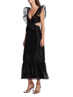 Sir the Label Franc Frill Midi Dress Black Size 0/AU 6 for rent on The Volte - image 2