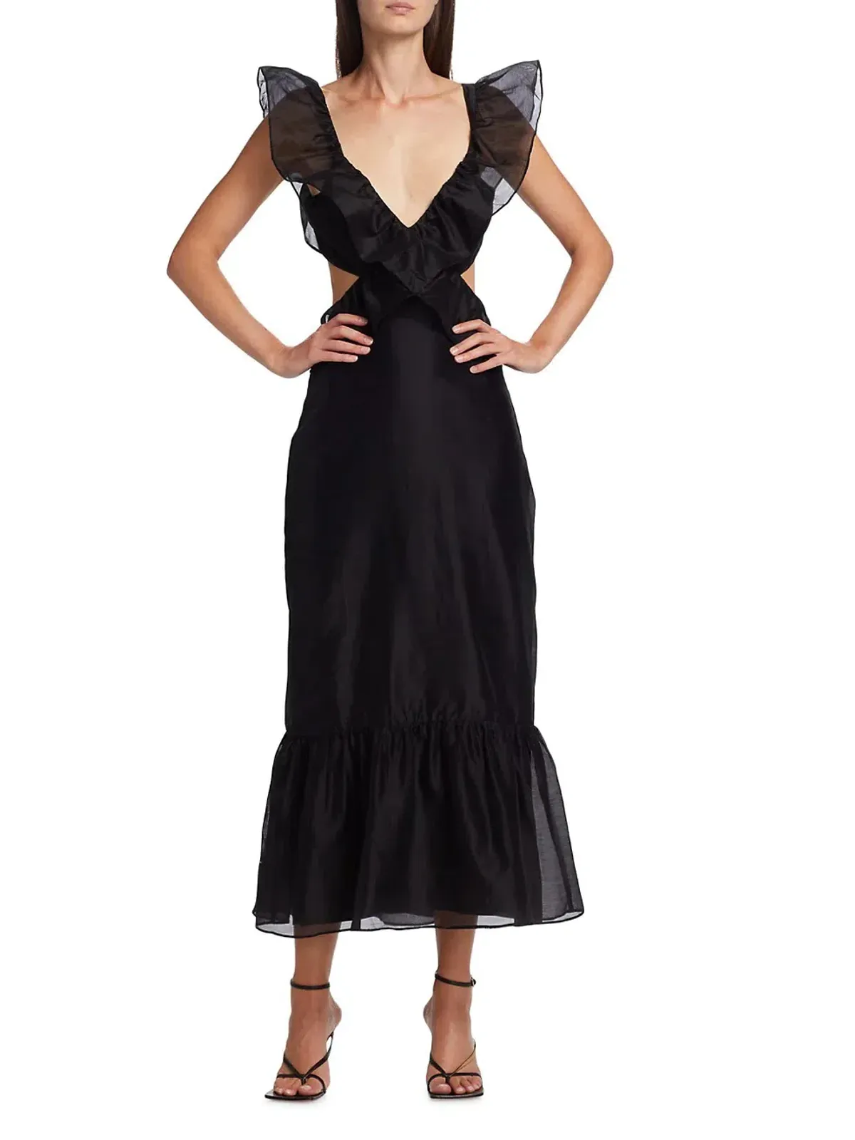 Sir the Label Franc Frill Midi Dress Black Size 0/AU 6 for rent on The Volte - main image