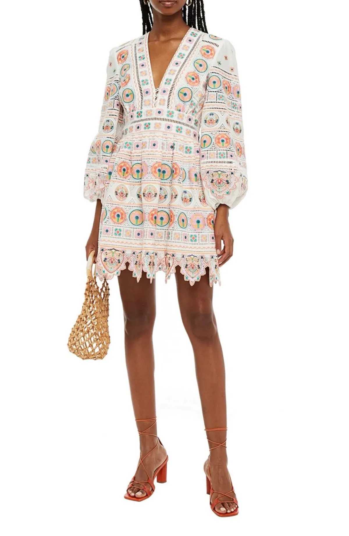 Zimmerman Embroidered Broderie Anglaise Cotton Mini Dress Print Size 8 for rent on The Volte - main image
