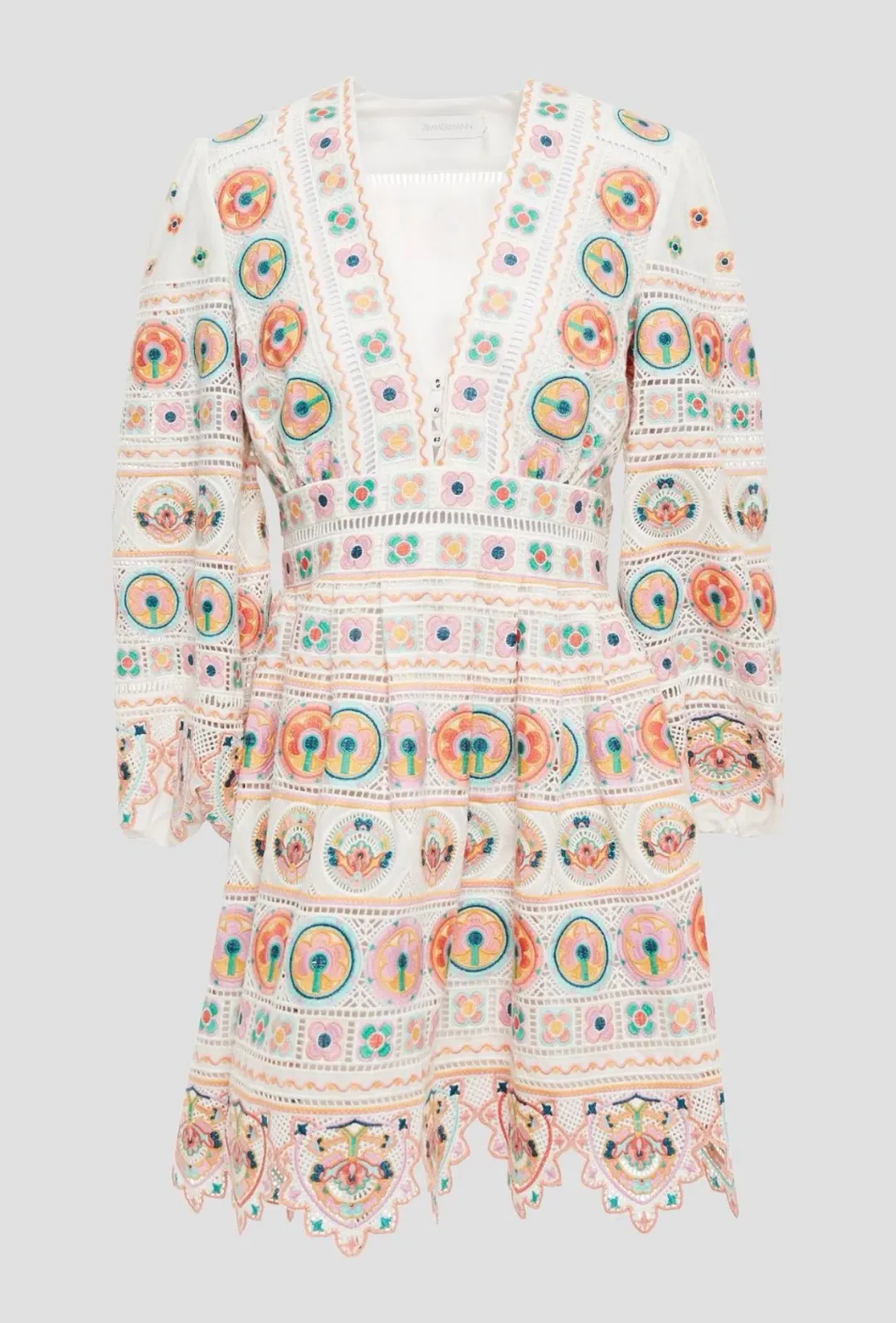Zimmerman Embroidered Broderie Anglaise Cotton Mini Dress Print Size 8 for rent on The Volte - main image