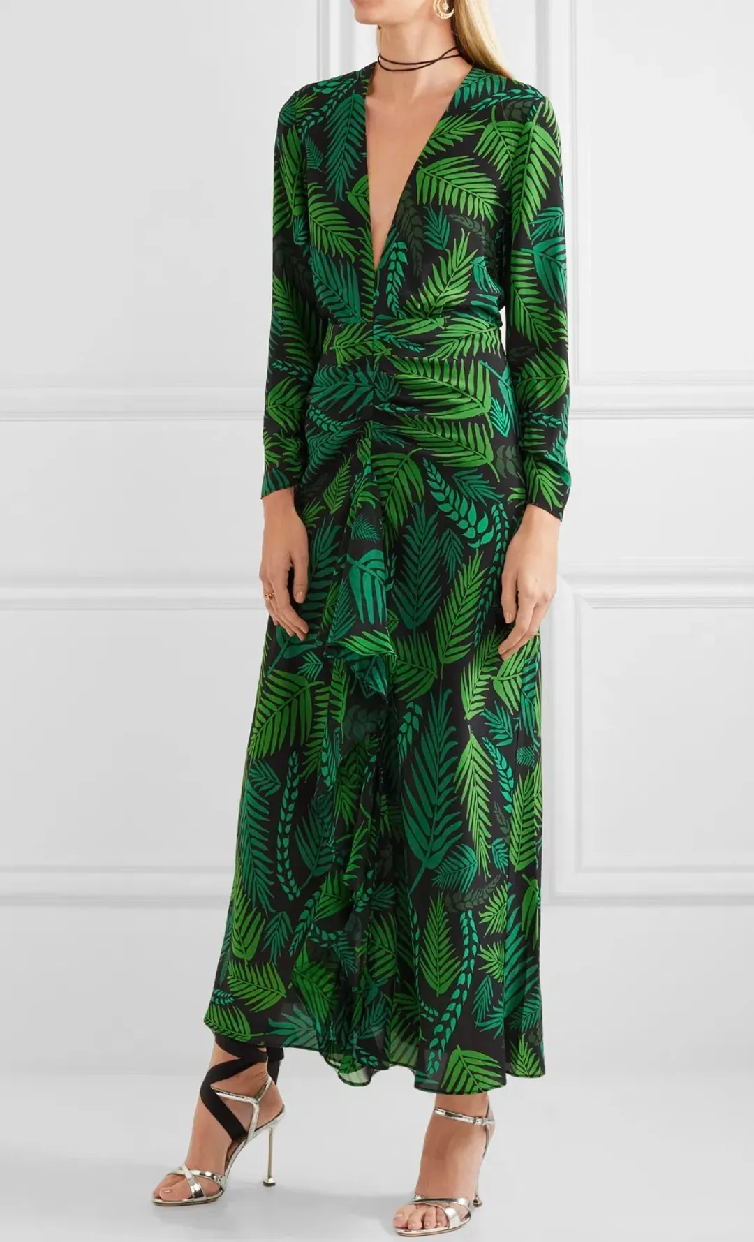 Rixo 'Rose'  open back ruffled, green printed silk georgette maxi dress size Small AU10 for rent on The Volte - main image
