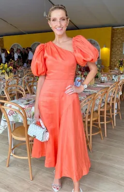 Aje Maia Off Shoulder Midi Dress Orange Size 8 for rent on The Volte - image 1