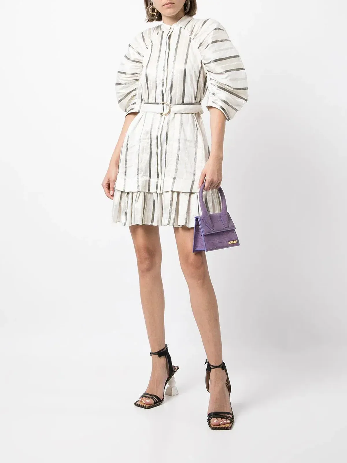 Acler Striped Leighton Midi Dress White Size AU 10 for rent on The Volte - main image