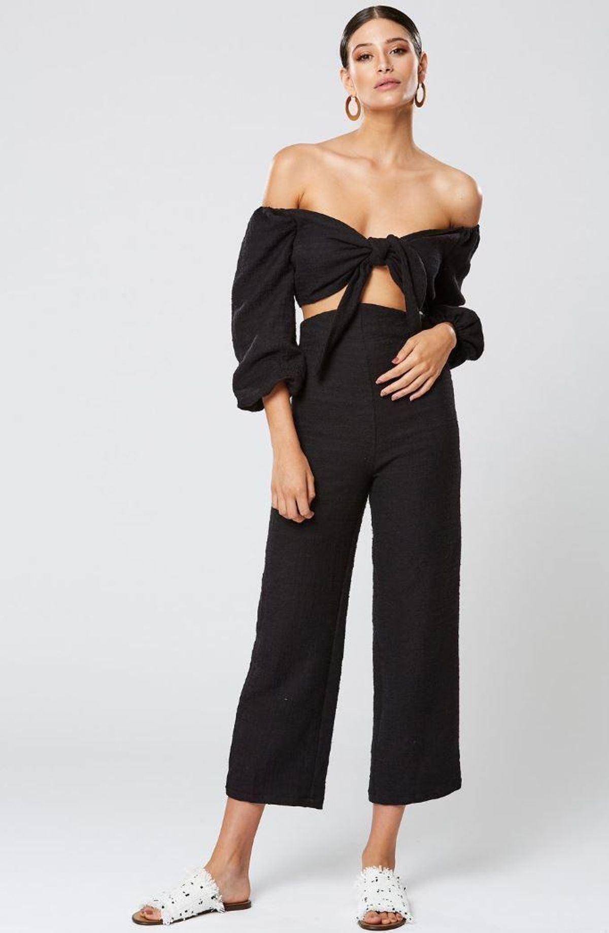 FORTUNE OFF THE SHOULDER TOP BLACK AND FORTUNE PANT BLACK for rent on The Volte - main image