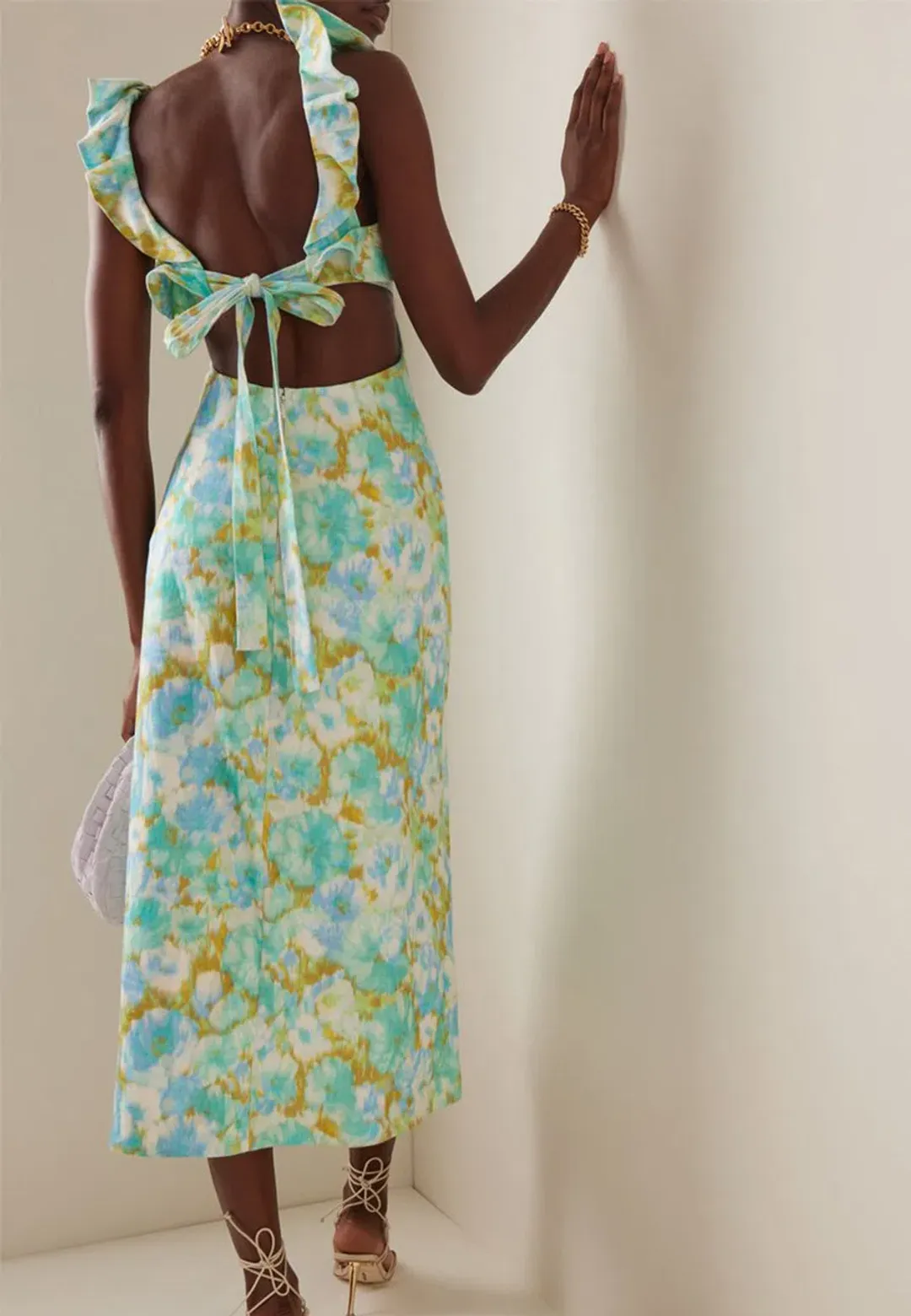Zimmermann High Tide Frilled Midi Aqua Ikat Floral Size 1/Au 10  for rent on The Volte - main image