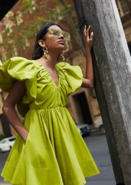 Aje Gretta Bow Back Mini Dress Chartreuse Green Size 6  for rent on The Volte - image 2