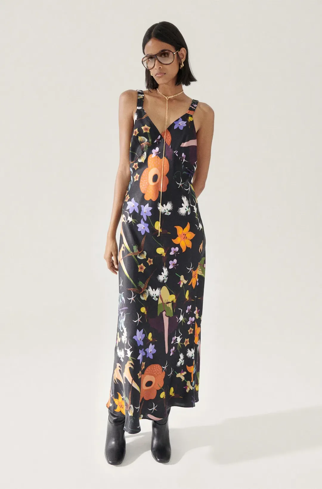 Silk Laundry Deco Ruched Dress Black Lost Flowers Size Medium/Au 8  for rent on The Volte - main image