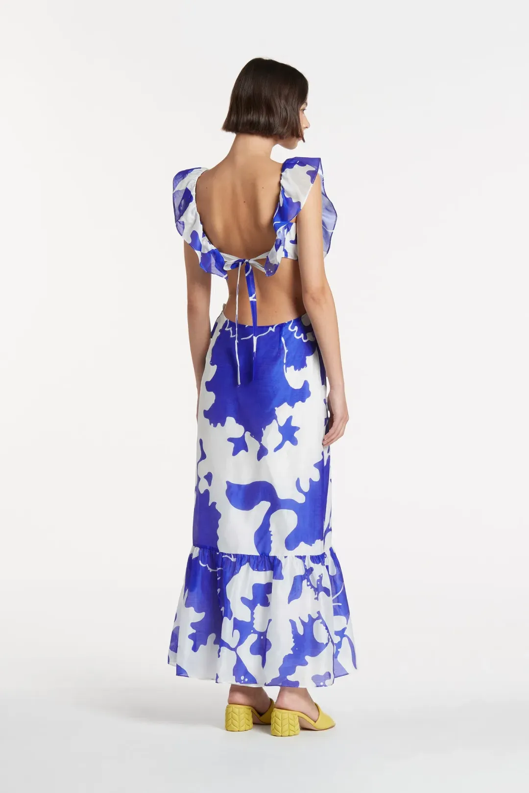 Sir the Label Vivi Frill Maxi Dress Blue Merce Abstract Print Size 3 /AU 12 for rent on The Volte - main image