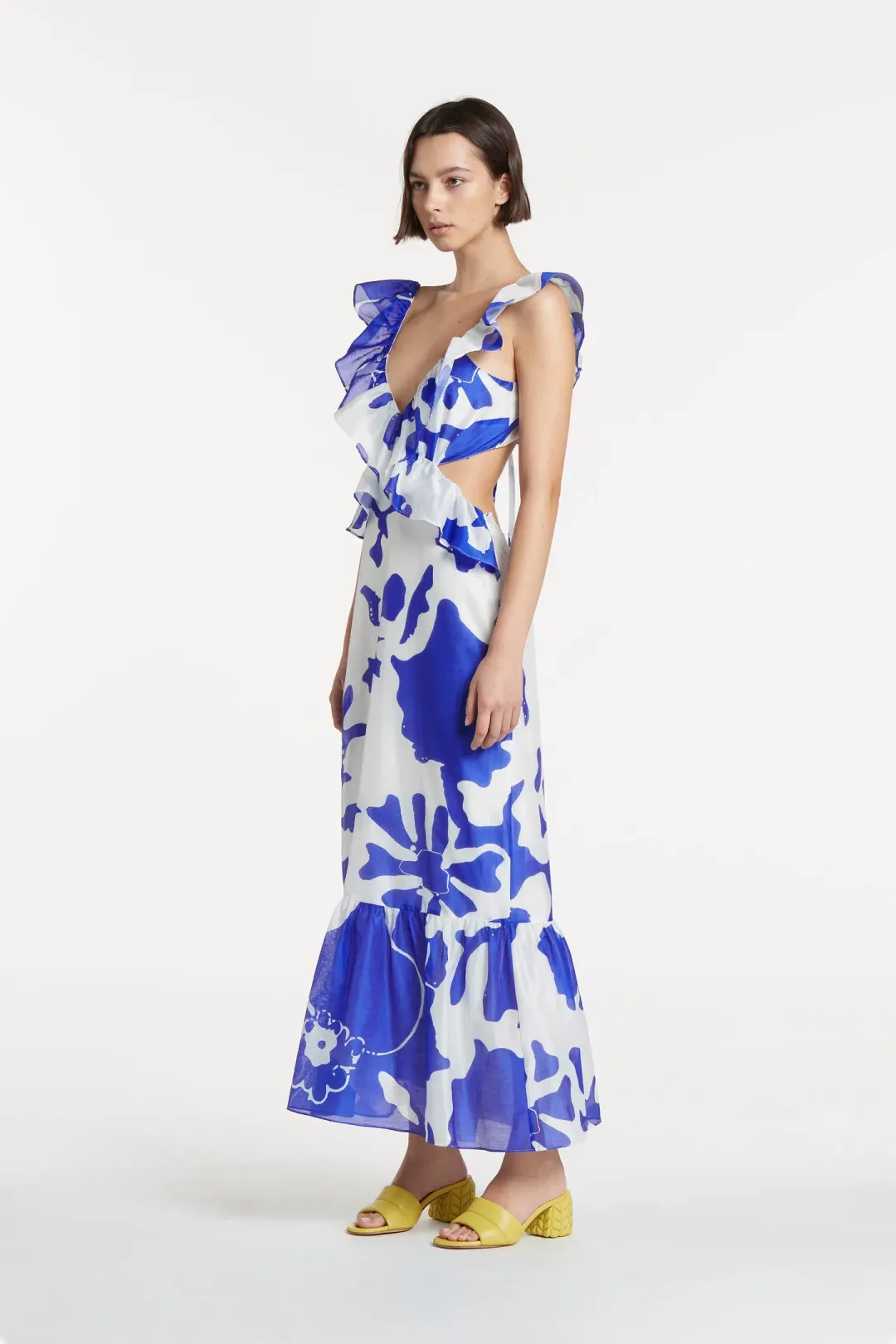 Sir the Label Vivi Frill Maxi Dress Blue Merce Abstract Print Size 3 /AU 12 for rent on The Volte - main image