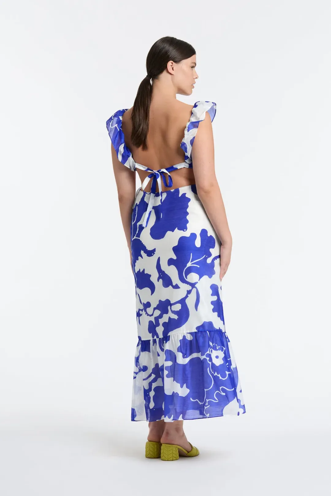 Sir the Label Vivi Frill Maxi Dress Blue Merce Abstract Print Size 3 /AU 12 for rent on The Volte - main image