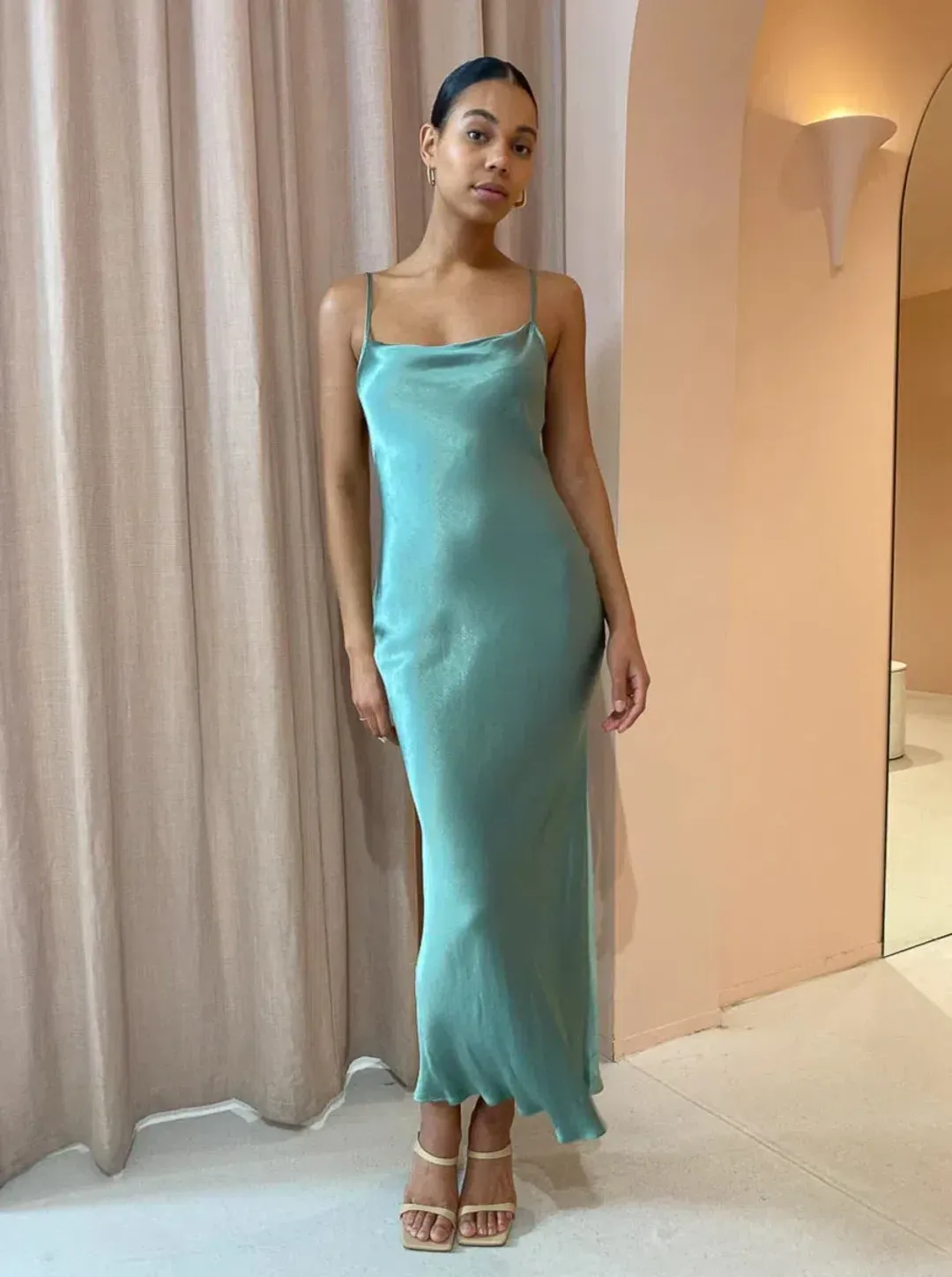 Bec & Bridge Malyka Maxi Slip Dress Moss Green Size 8 for rent on The Volte - main image