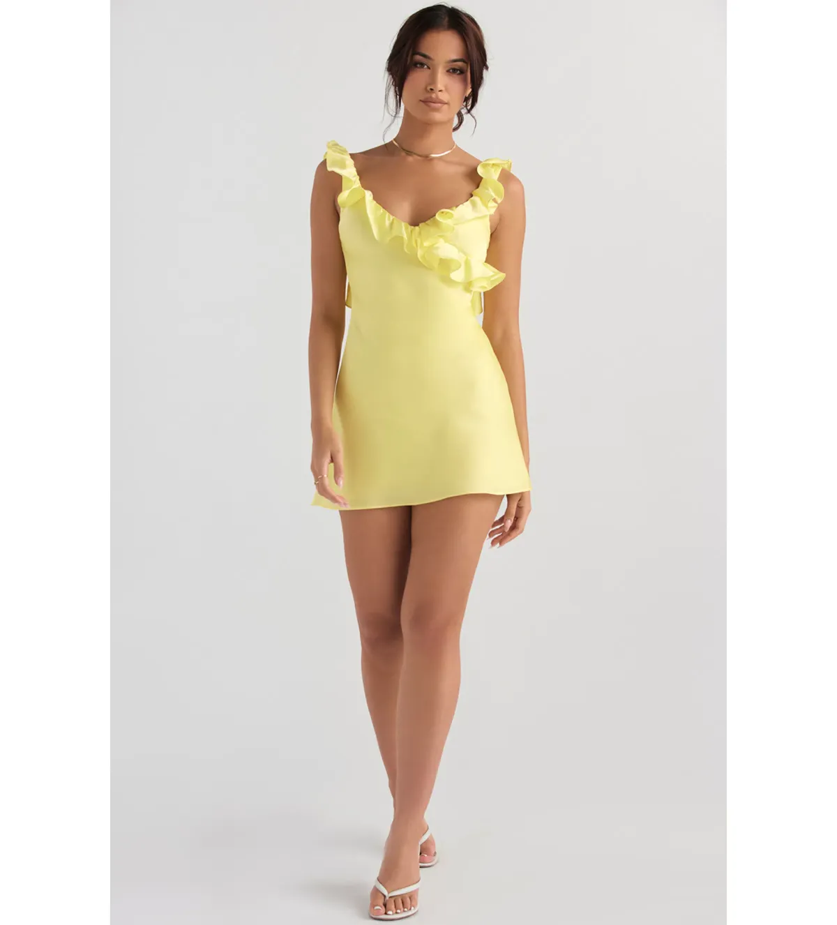 House of CB Tink Flared Ruffle Mini Dress Buttercup Size 10 for rent on The Volte - main image