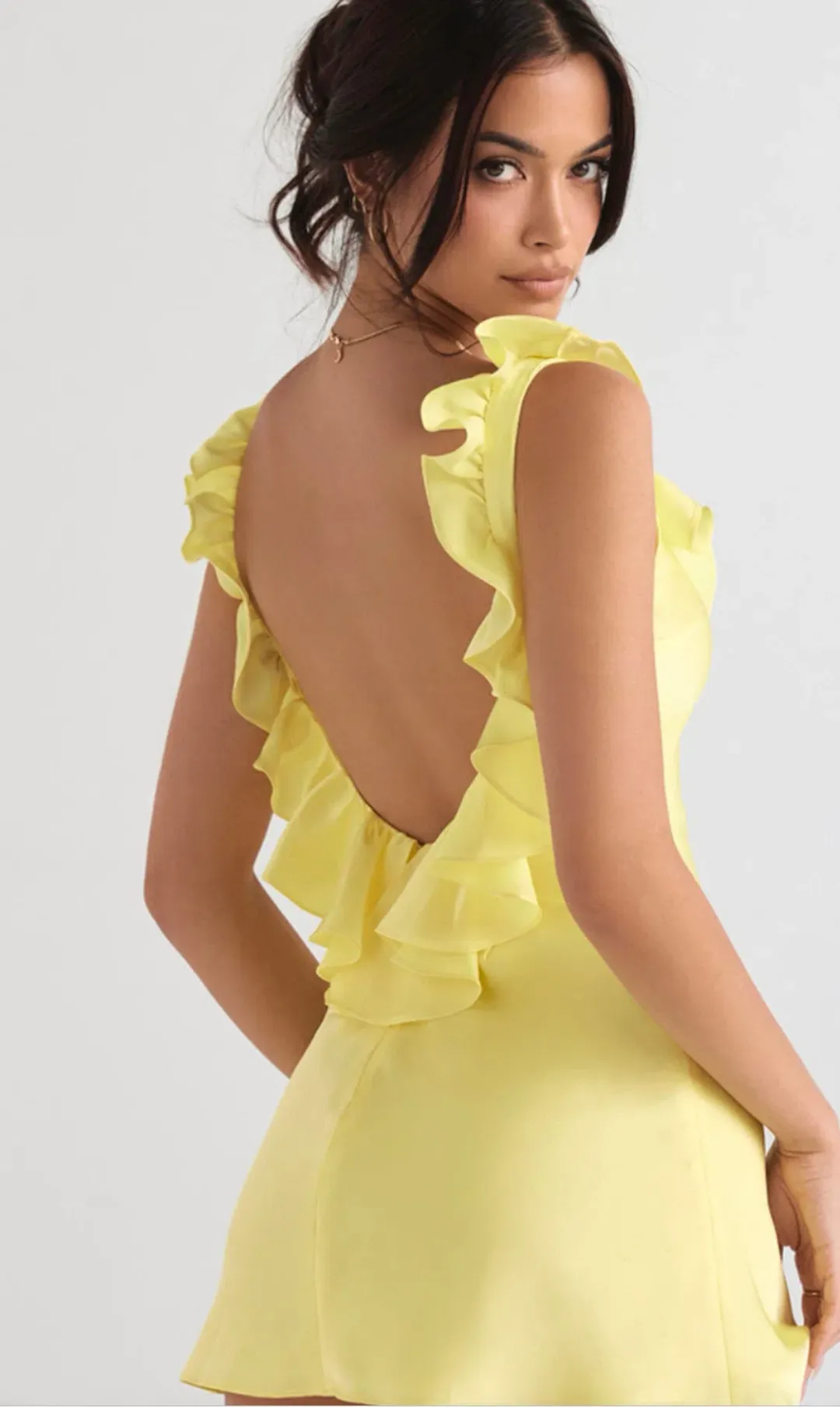 House of CB Tink Flared Ruffle Mini Dress Buttercup Size 10 for rent on The Volte - main image