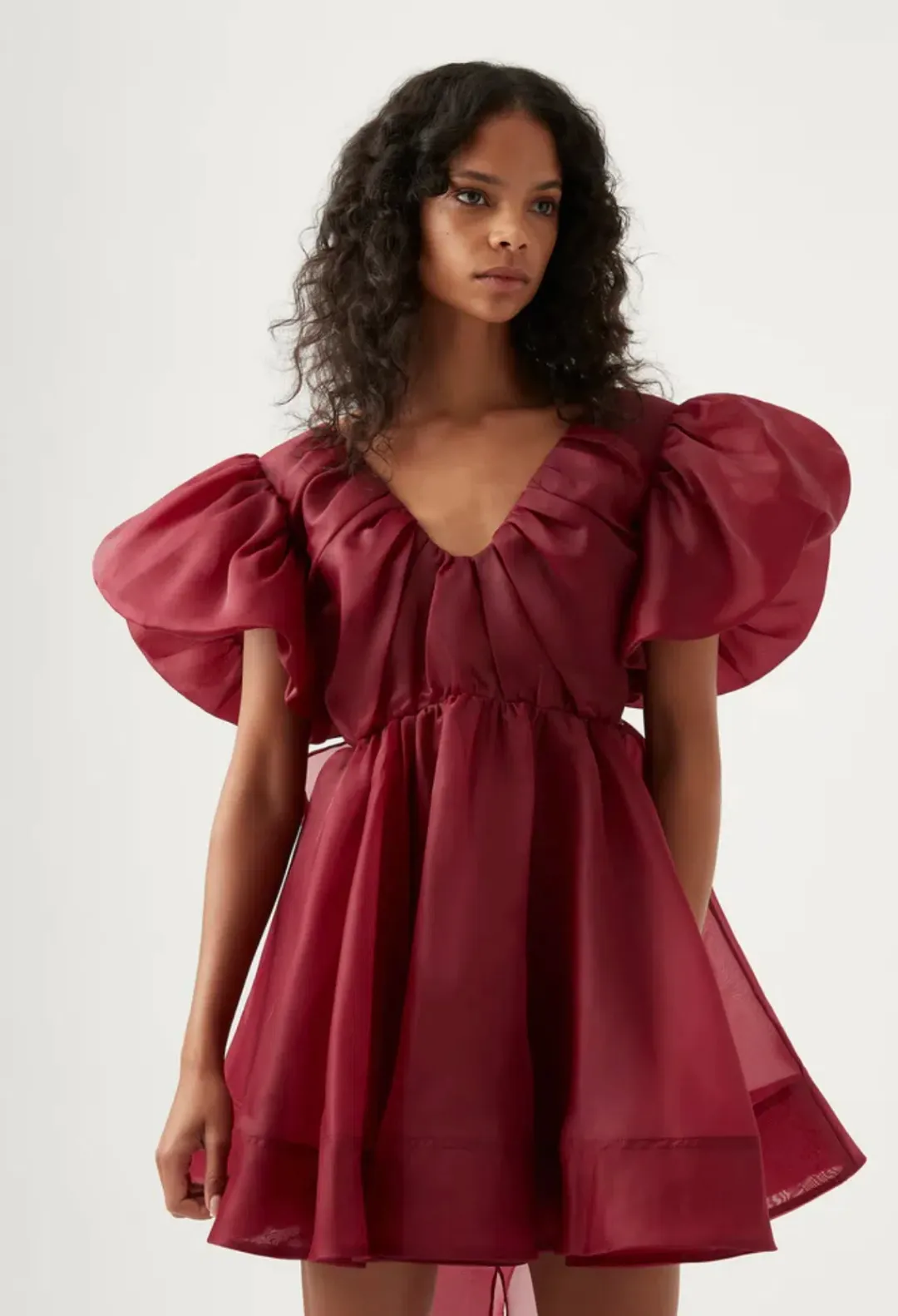 Aje Gretta Organza Mini Dress Burgundy Size 10 for rent on The Volte - main image