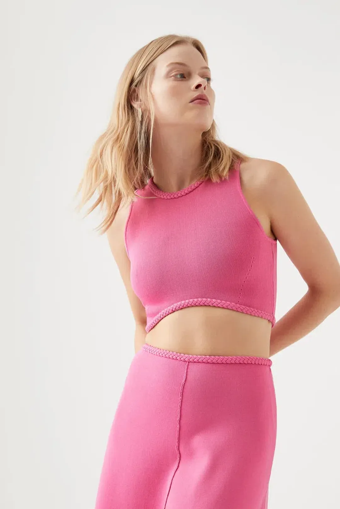 Aje Elm Braided Knit Tank Top Pink Size L / Au 12 for rent on The Volte - main image